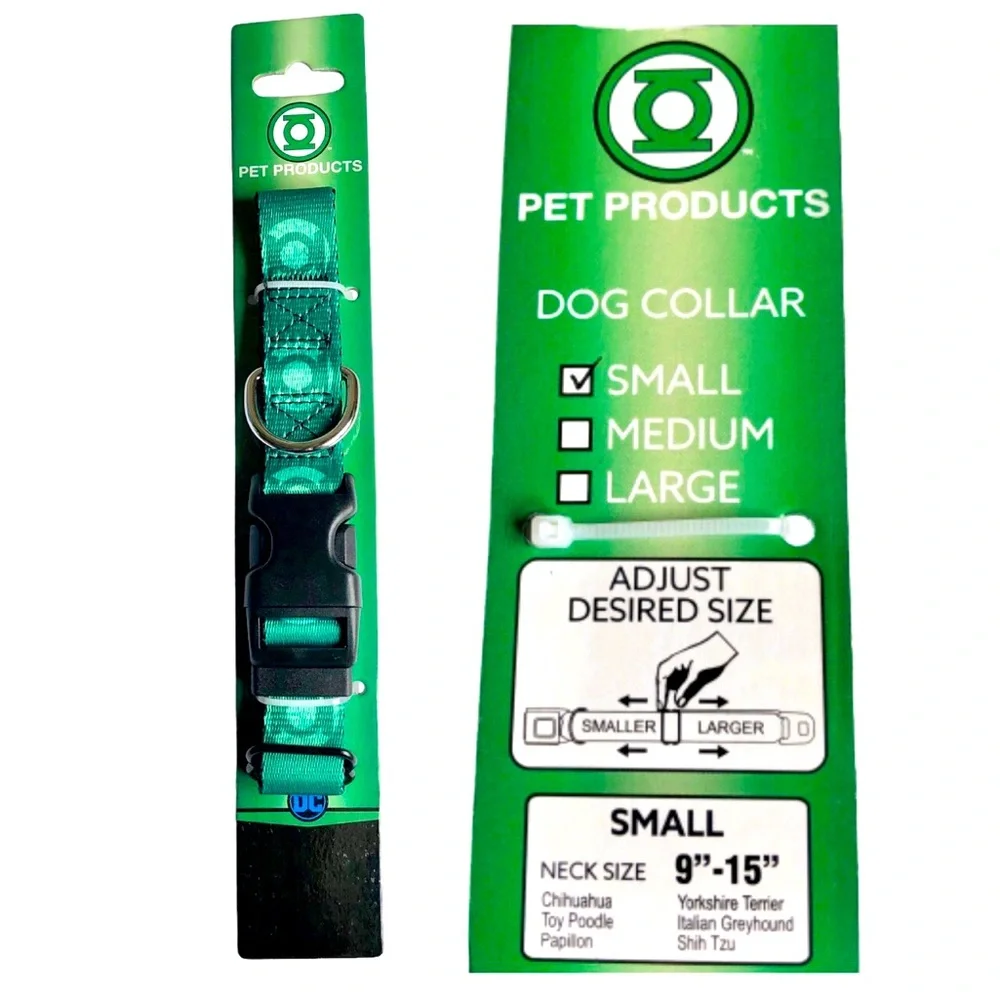 3/$15 NEW GREEN LANTERN Dog Pet Collar Adjustable Green SMALL 9” - 15” Neck Size